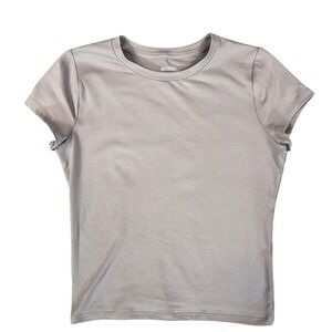 Hollister Womens T Shirt Gray Short Sleeve Crew Neck Basic Top Size M Silver